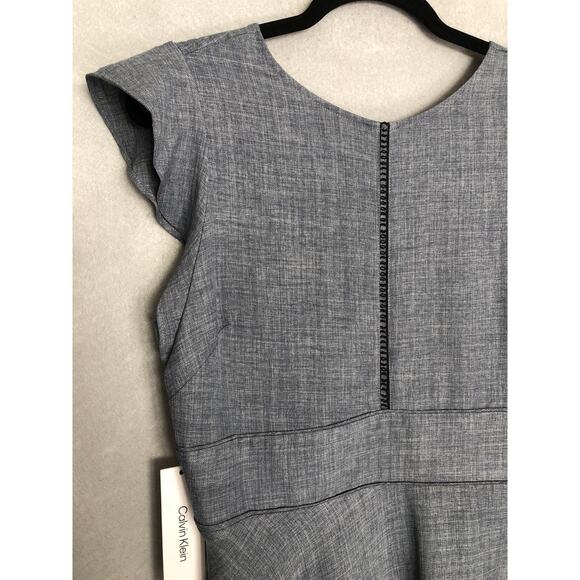 Calvin Klein A-Line Midi Dress Women's Size 8 Short Flutter Sleeve Blue NEW - Picture 2 of 9